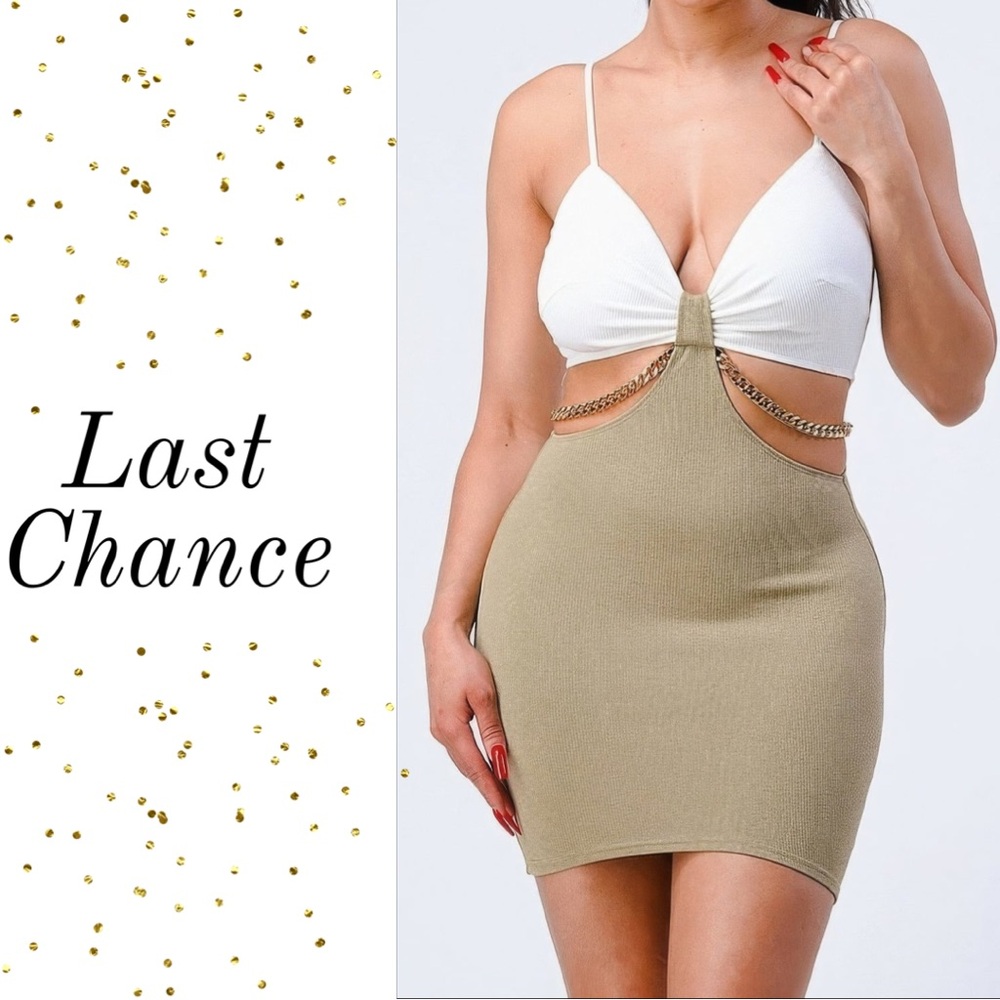 Multi Fabric Bralette With Gold Chain Bodycon Mini Dress